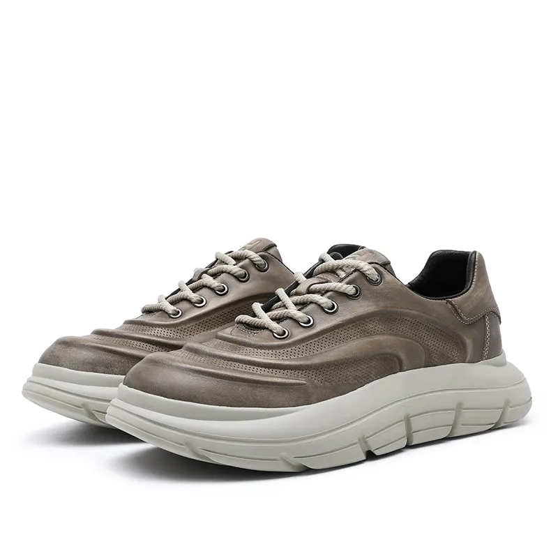 TNV Casual Genuine Leather Shoes Thick Bottom Sneakers Laces Up Breathable DS06037