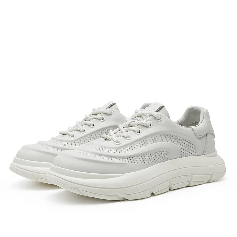 TNV Casual Genuine Leather Shoes Thick Bottom Sneakers Laces Up Breathable DS06037