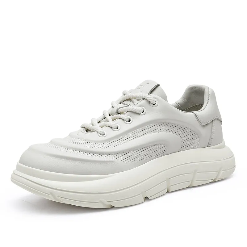 TNV Casual Genuine Leather Shoes Thick Bottom Sneakers Laces Up Breathable DS06037