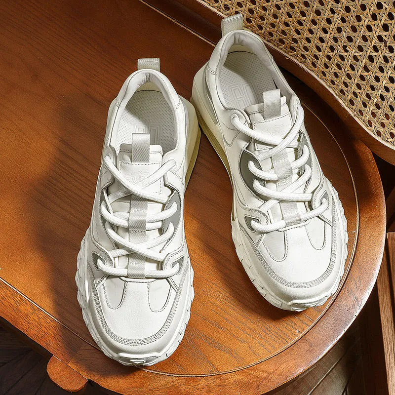 TNV Casual Shoes Thick Bottom Leather Sneaker Laces Up Summer Breathable DS2329