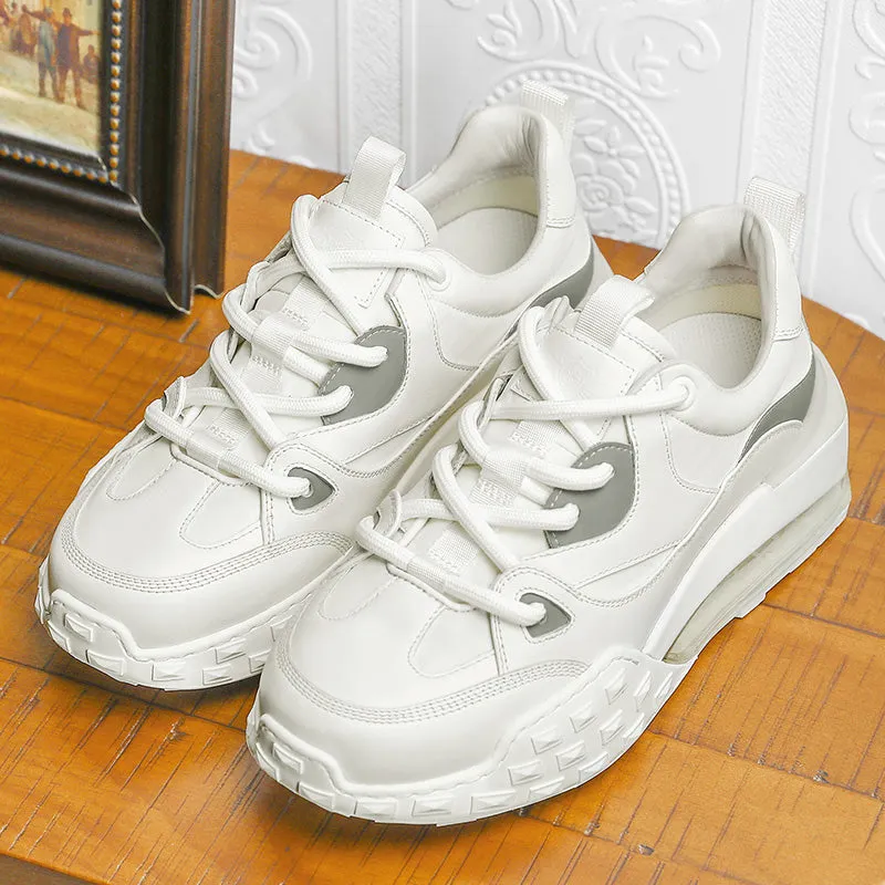 TNV Casual Shoes Thick Bottom Leather Sneaker Laces Up Summer Breathable DS2329