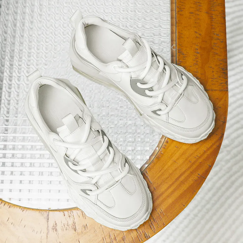 TNV Casual Shoes Thick Bottom Leather Sneaker Laces Up Summer Breathable DS2329