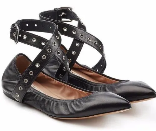 VALENTINO GARAVANI LOVE LATCH STUDDED ANKLE WRAP FLATS