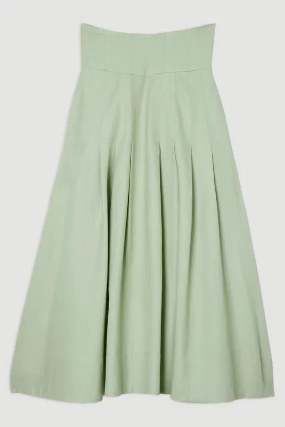 Viscose Linen Tailored Full Skirted Midaxi Skirt