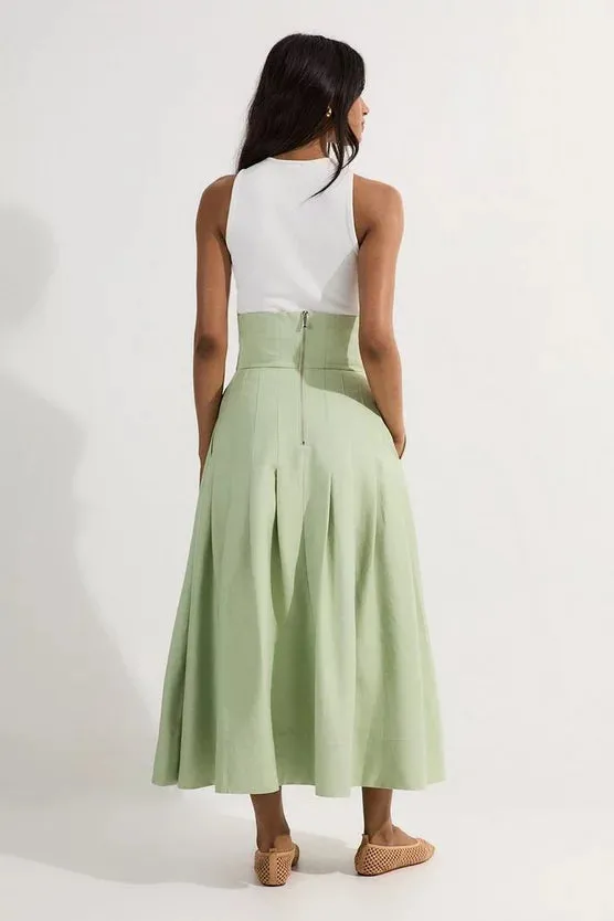 Viscose Linen Tailored Full Skirted Midaxi Skirt