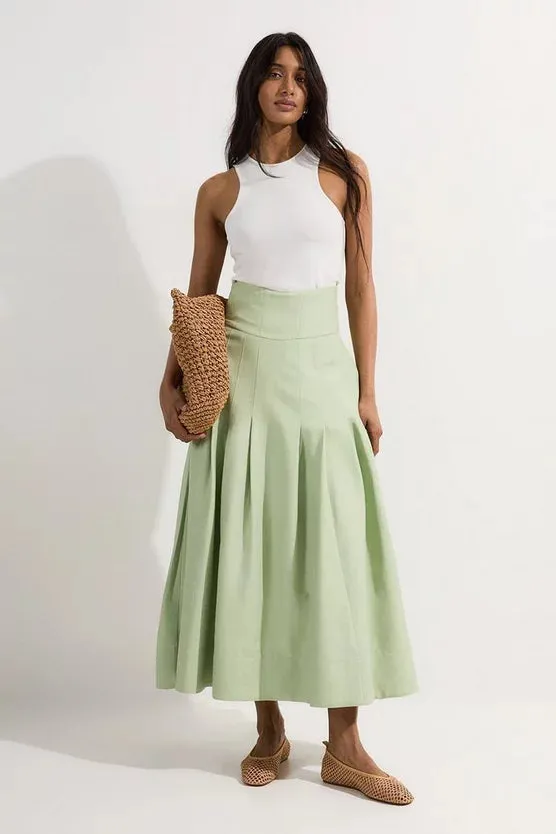 Viscose Linen Tailored Full Skirted Midaxi Skirt