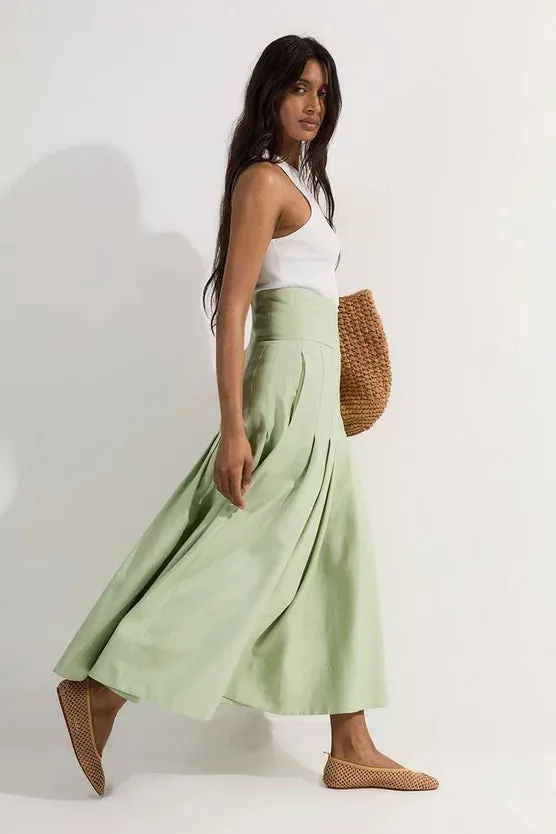 Viscose Linen Tailored Full Skirted Midaxi Skirt