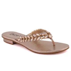 Women “VELA” Jewel Adorned Upper Thong Flats