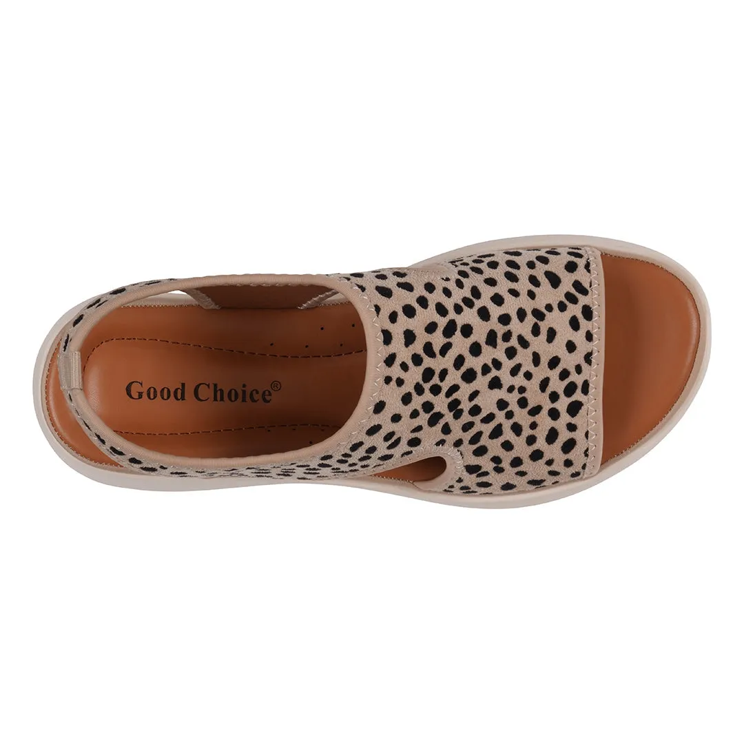 Women's Romy Leopard Stretch Lycra Wedge Sandals