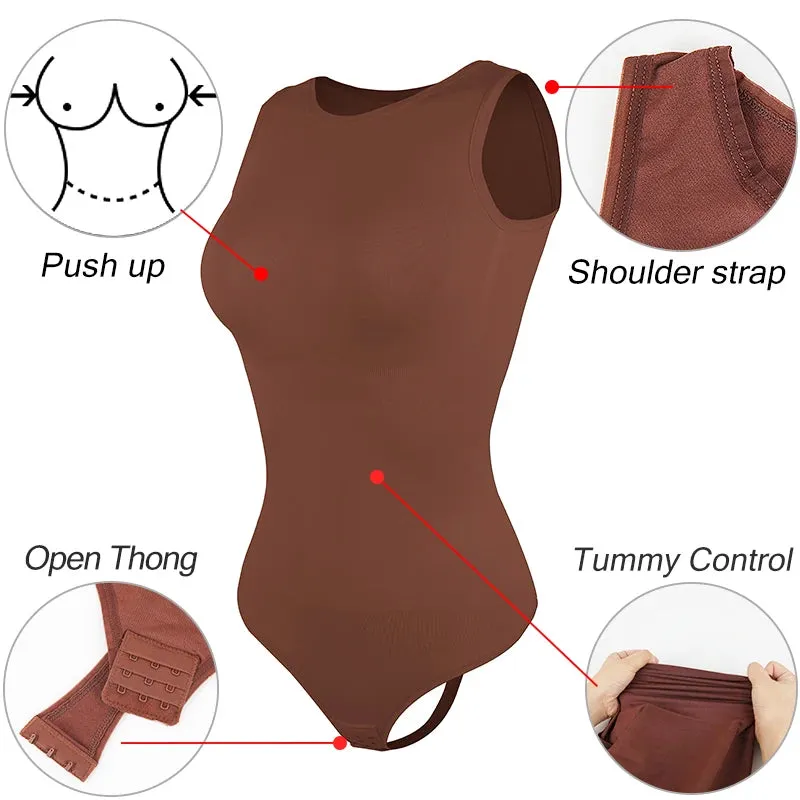 Women's Sleeveless Scoop Neck Bodysuit - Shapewear with Thong Waist Trainer & Tummy Control