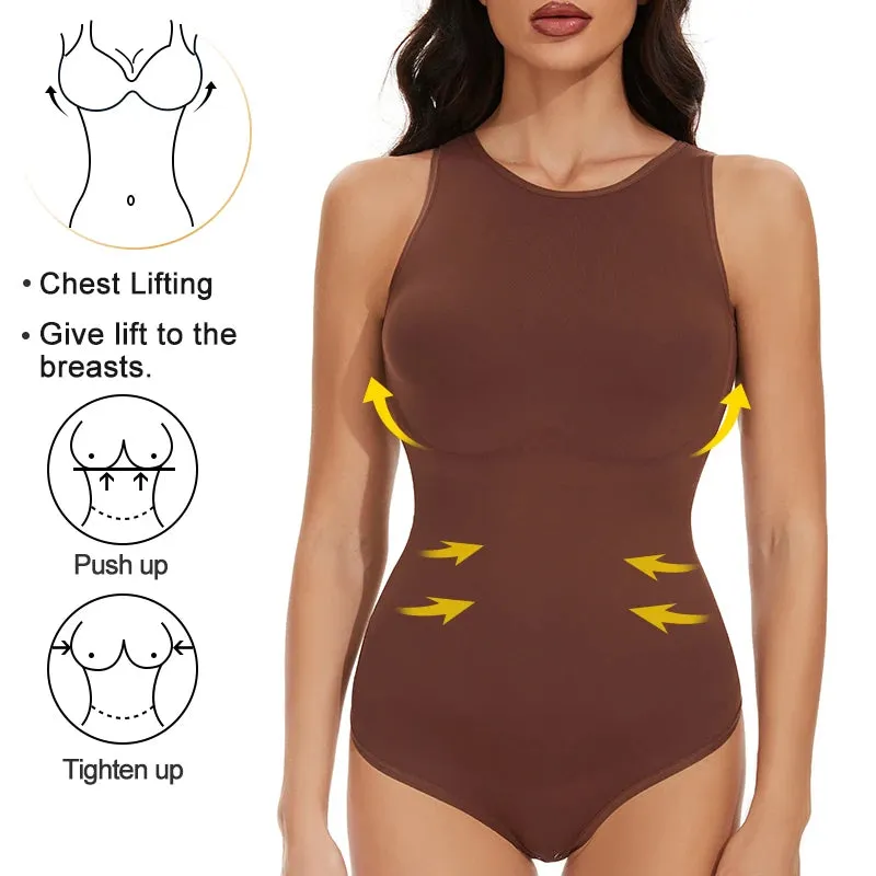 Women's Sleeveless Scoop Neck Bodysuit - Shapewear with Thong Waist Trainer & Tummy Control