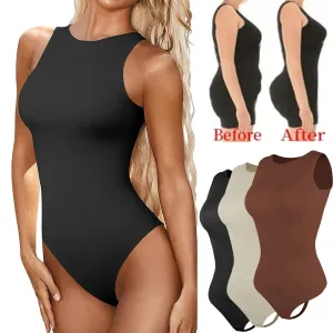 Women's Sleeveless Scoop Neck Bodysuit - Shapewear with Thong Waist Trainer & Tummy Control