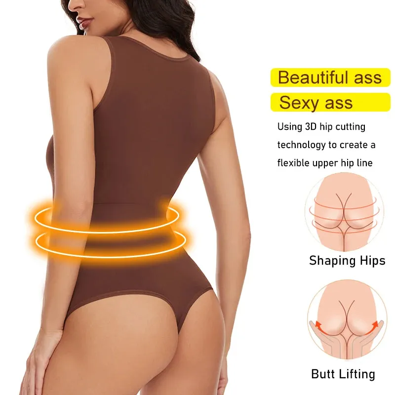 Women's Sleeveless Scoop Neck Bodysuit - Shapewear with Thong Waist Trainer & Tummy Control