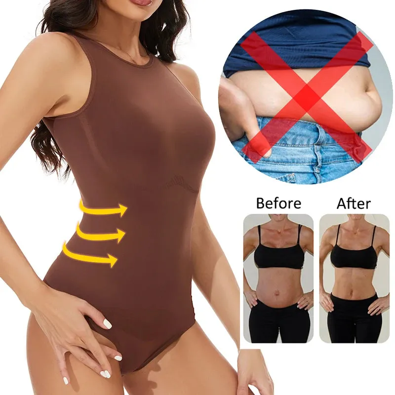 Women's Sleeveless Scoop Neck Bodysuit - Shapewear with Thong Waist Trainer & Tummy Control