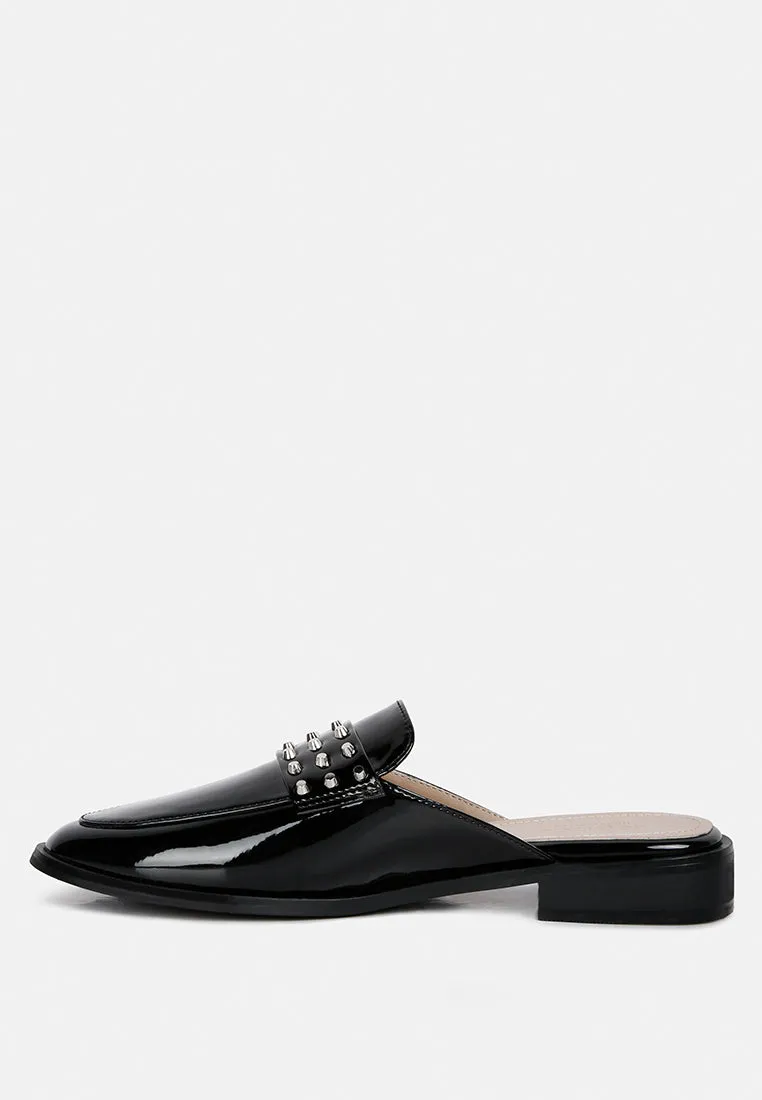 Yashta Patent Studded Flat Mules By Ruw