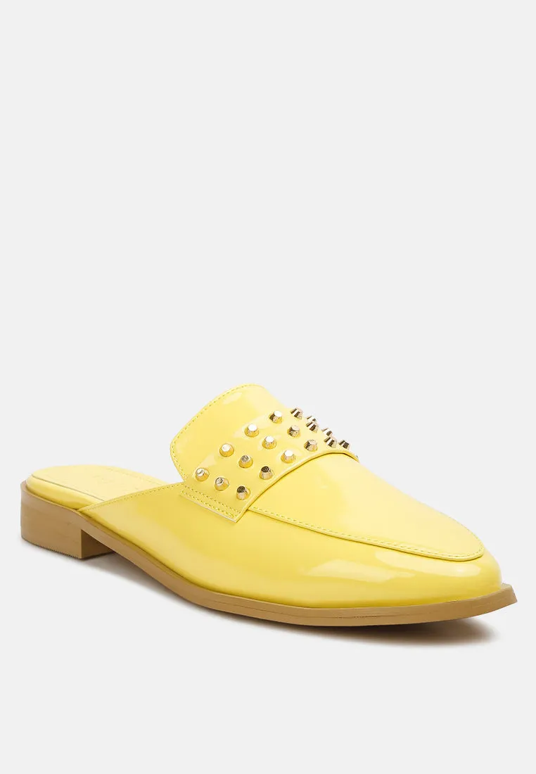 Yashta Patent Studded Flat Mules By Ruw