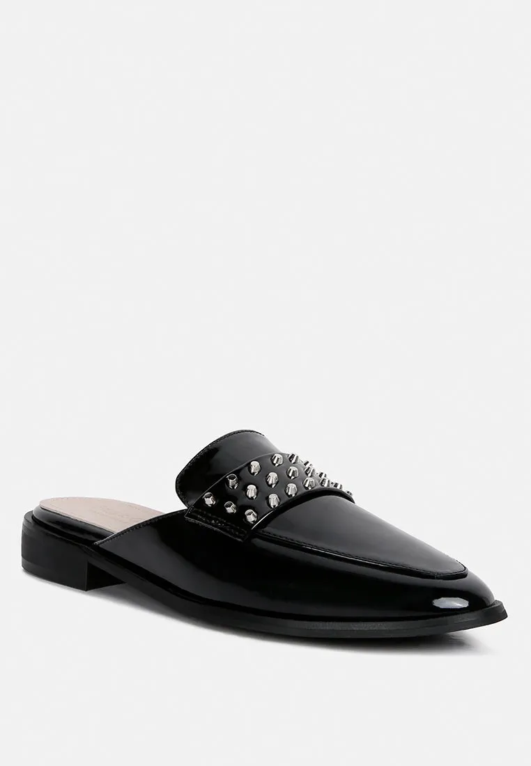 Yashta Patent Studded Flat Mules By Ruw