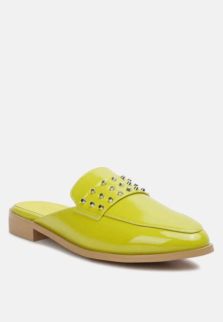 Yashta Patent Studded Flat Mules By Ruw