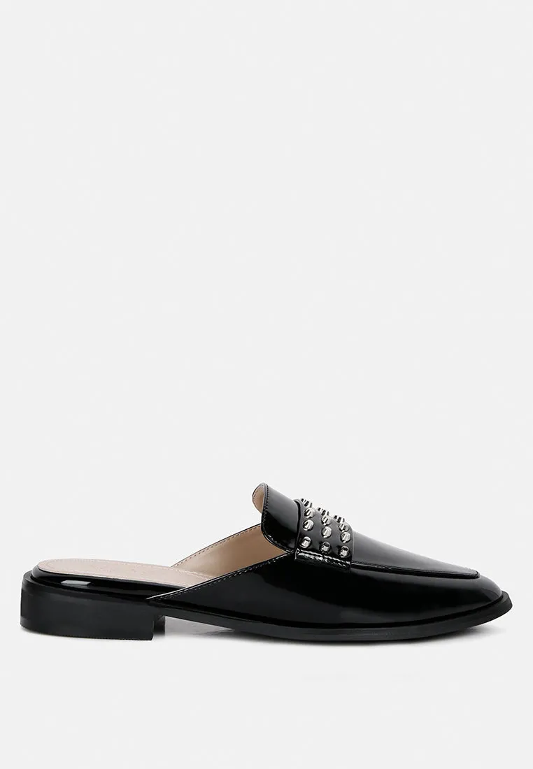 Yashta Patent Studded Flat Mules By Ruw