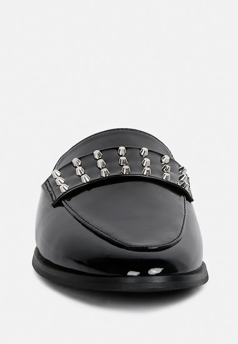 Yashta Patent Studded Flat Mules By Ruw