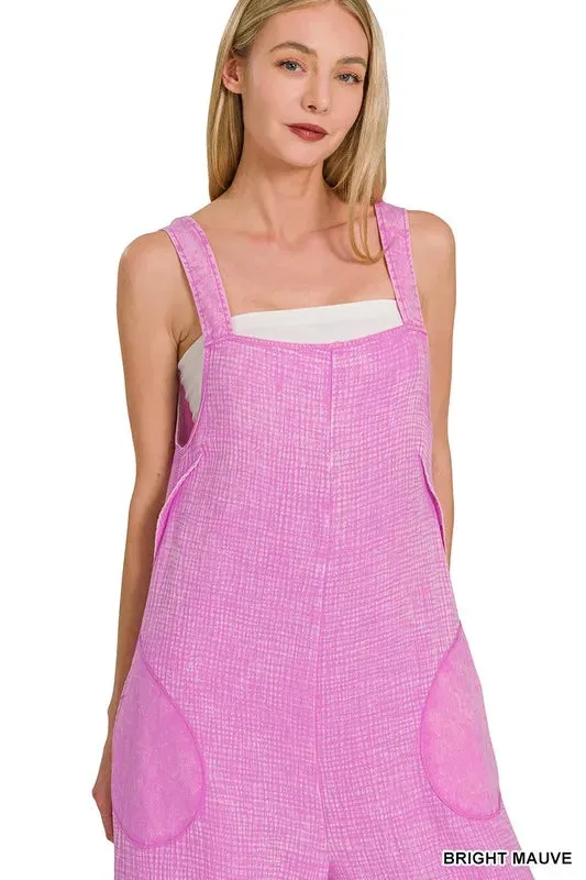Zenana Double Gauze Washed Wide Leg Overalls
