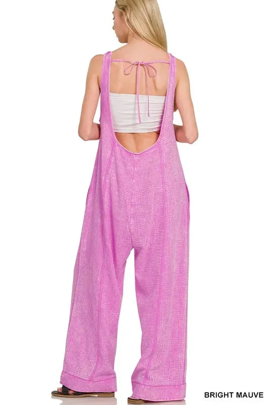 Zenana Double Gauze Washed Wide Leg Overalls