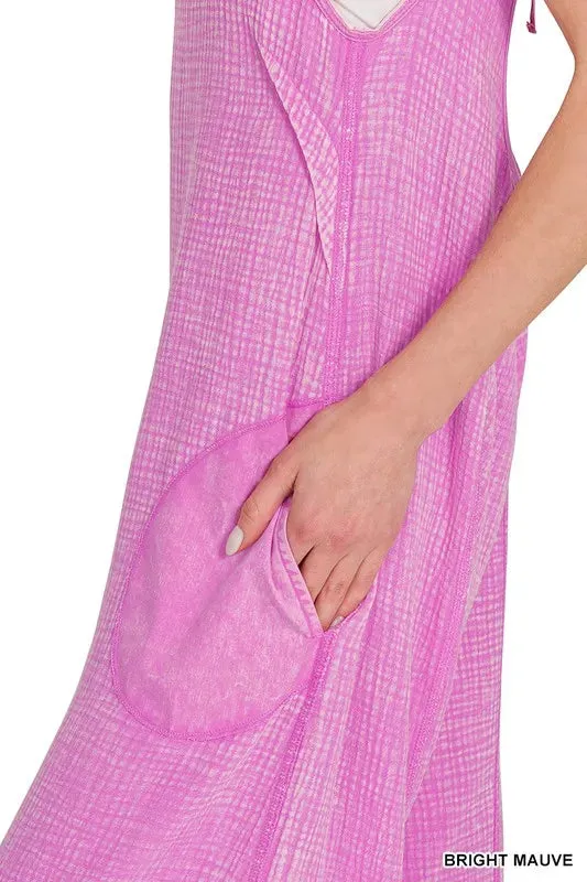 Zenana Double Gauze Washed Wide Leg Overalls