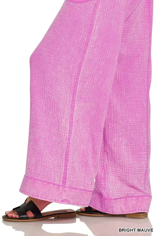 Zenana Double Gauze Washed Wide Leg Overalls
